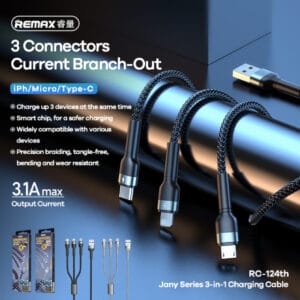 Remax DATA kabl Jany 3.1A RC-124TH 3in1, crni - Slika 1