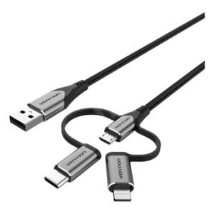 Vention USB kabl 3 u 1 (Type-C/Micro/Lightning) 1.5m - Sivi - Slika 1