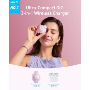 Anker MagGo Bežični 3u1 sklopivi punjač roze - Slika 5