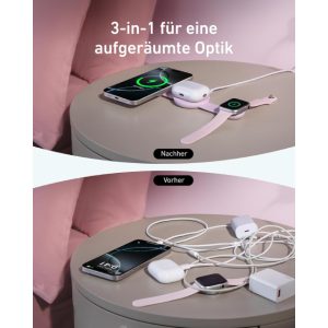 Anker MagGo Bežični 3u1 sklopivi punjač roze - Slika 6