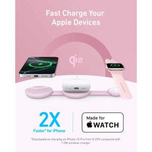 Anker MagGo Bežični 3u1 sklopivi punjač roze - Slika 7