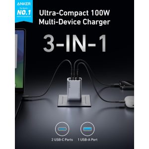 Anker Prime 100W GaN zidni brzi punjač, 3-porta (2x USB-C i 1x USB... - Slika 6