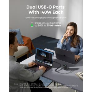 Anker 140W GaN zidni brzi punjač, 4-porta (3x USB-C, 1x USB-A) sa ... - Slika 7