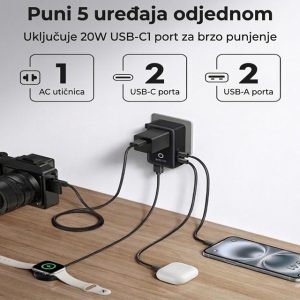 Anker Nano 20W putni zidni punjač 5-portova (2x USB-A, 2x USB-C, u... - Slika 3