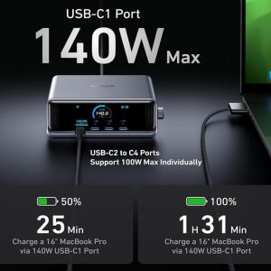 Anker Prime 250W GaN stoni brzi punjač, 6-portova (4x USB-C, 2x US... - Slika 3