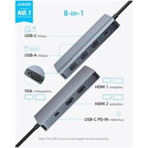 Anker USB-C Data Hub, 8u1, Triple Display, PD 85W doking stanica s... - Slika 2