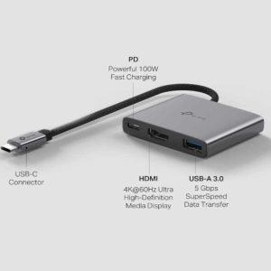 Tp-Link Hub TP-LINK UH3020C USB Type-C 3-Port Hub/1*HDMI 4K@60Hz//1*PD 100W/1*USB Type-A 5Gbps - Slika 2