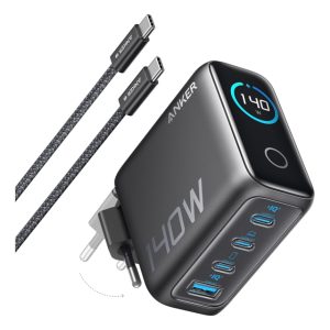 Anker 140W zidni punjač 4-porta (3x USB-C, 1x USB-A) sa USB-C M/M pletenim kablom, tamno sivi - Slika 4