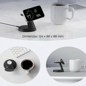 Anker MagGo Bežični Dock Stand 3u1, sa kablovima i zidnim punjačem, crni - Slika 2
