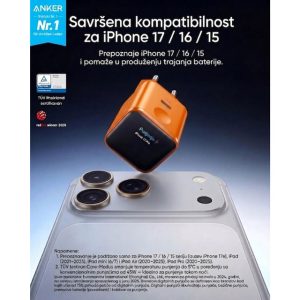 Anker Nano 45W putni zidni punjač sa ekranom, USB-C port, narandžasti - Slika 5