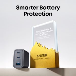 Anker Nano 70W GaN zidni brzi punjač, 3-porta (2x USB-C i 1x USB-A) crni - Slika 5
