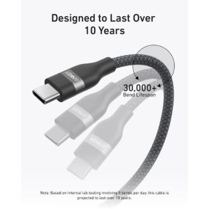 Anker USB tip-C kabl M/M 1.8m, za Super brzo punjenje 240W/480Mbps, pleteni, crni - Slika 3