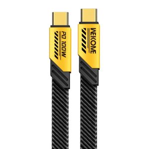 Wekome WDC-192 Kabl 3.1 USB tip C M/M 1m, za Superbrzo punjenje 100W/480Mbps, flat-crno-žuti - Slika 1