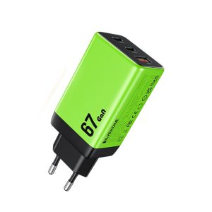 Wekome WP-U157 Super brzi Strujni GaN punjač, 3-porta USB (3.0 i 2 x 3.1 Tip C) 67W, zeleni - Slika 1