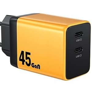 Wekome WP-U33 Super brzi Strujni GaN Punjač, 2-porta USB (2 x 3.1 tipC) 45W, žuti - Slika 1