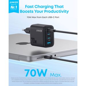 Anker Zolo 70W 4-porta(3x USB-C i 1x USB-A) zidni punjač crni - Slika 1