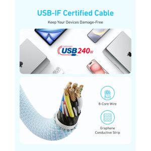 Anker Zolo USB tip-C kabl M/M 1.8m, za Apple, super brzo punjenje 240W/480Mbps, pleteni, crni - Slika 1