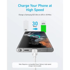 Anker 322 USB tip-C na USB tip-C kabl M/M 0.9m, 60W, pleteni, beli - Slika 3
