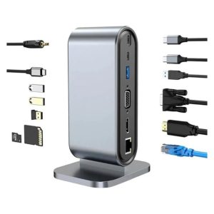 Fast Asia Adapter TIP C HUB na HDMI+VGA+4xUSB+SD/micro+RJ45+ PD+2xTIP C+Audio - Slika 1