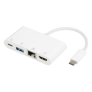 E-Green Adapter USB 3.1 tip C (M) - HDMI + USB3.0 + RJ45 + tip C (F) beli - Slika 1