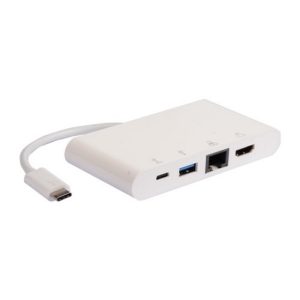 E-Green Adapter USB 3.1 tip C (M) - HDMI + USB3.0 + RJ45 + tip C (F) beli - Slika 2