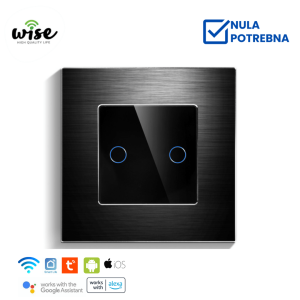 Wise pametni prekidač, 2 tastera, aluminijumski panel crni - Slika 1