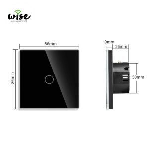 Wise pametni prekidač SLW – nije potrebna „nula“ žica – 1 taster – stakleni panel crni - Slika 2