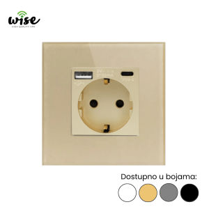 Wise utičnica 16A + USB-A/C punjač, staklo - Slika 4