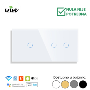 Wise pametni prekidač, 1t + 2t, „bez nule“ , staklo - Slika 2