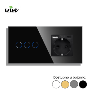 Wise modularni set standardni prekidač 3t + šuko utičnica sa A/C punjačem - Slika 1