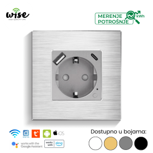 Wise pametna utičnica sa merenjem potrošnje i USB-A/C punjačem, aluminijum - Slika 4