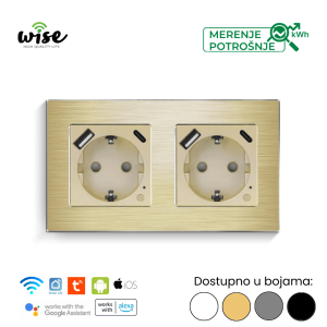 Wise pametna dvostruka utičnica sa merenjem potrošnje i USB-A/C punjačem, aluminijum - Slika 4