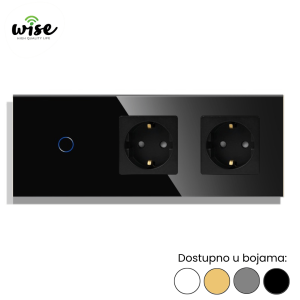 Wise modularni set standardni prekidač 1t + 2 utičnice, stakleni panel - Slika 4