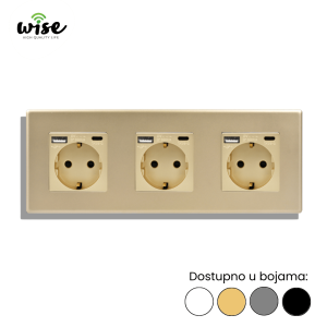 Wise modularni panel sa 3 standardne utičnice 16A + USB A/C punjač – PVC panel - Slika 4