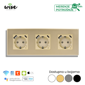 Wise trostruka pametna utičnica 16A sa merenjem potrošnje + USB A/C punjač – PVC panel - Slika 4