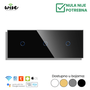 Wise pametni prekidač, 1t + 1t + 1t, „bez nule“ , staklo - Slika 2