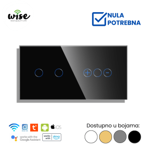 Wise pametni prekidač 2t + dimer, staklo - Slika 1