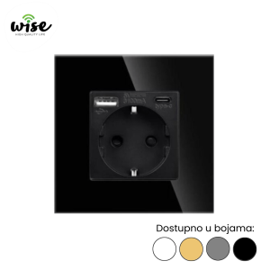 Wise utičnica 16A + USB-A/C punjač, staklo - Slika 3