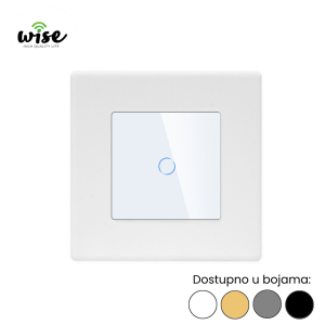 WISE Prekidač na dodir – 1 taster, PVC panel + kaljeno staklo - Slika 2