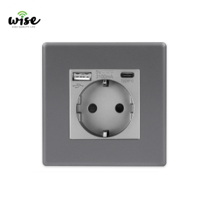 Wise šuko utičnica + USB-A/C punjač, PVC mat siva - Slika 1