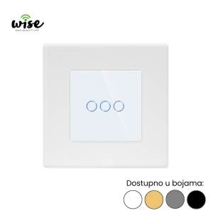 WISE standardni prekidač na dodir – 3 tastera, PVC panel + kaljeno staklo - Slika 4