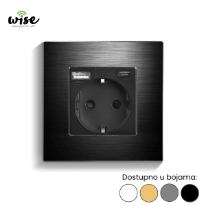 Wise utičnica 16A + USB-A/C punjač, aluminijum - Slika 2