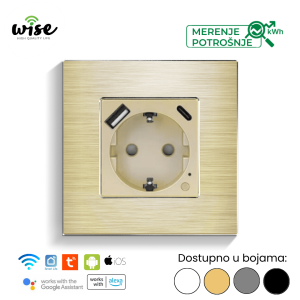 Wise pametna utičnica sa merenjem potrošnje i USB-A/C punjačem, aluminijum - Slika 1