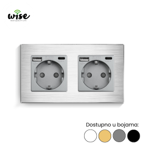 Wise dvostruka utičnica 16A + USB-A/C punjač, aluminijum - Slika 3