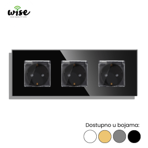 Wise modularni panel sa 3 standardne utičnice 16A sa poklopcem – stakleni panel - Slika 3