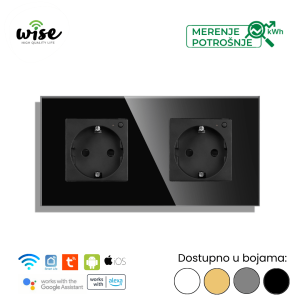 Wise pametna utičnica, modularna dupla 16A, sa mernjem potrošnje, stakleni panel - Slika 1
