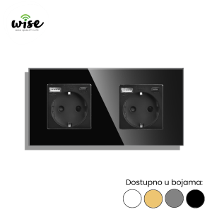 Wise dvostruka utičnica 16A + USB-A/C punjač, stakleni panel - Slika 2