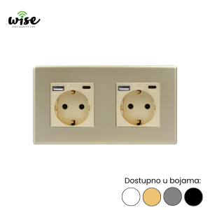 Wise dvostruka utičnica 16A + USB-A/C punjač, PVC panel - Slika 3