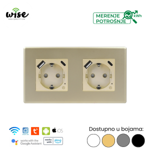 Wise pametna dvostruka utičnica sa merenjem potrošnje i USB-A/C punjačem, PVC panel - Slika 2