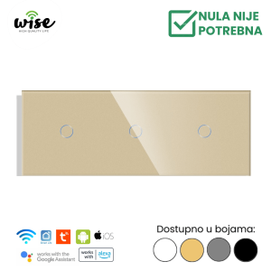 Wise pametni prekidač, 1t + 1t + 1t, „bez nule“ , staklo - Slika 4